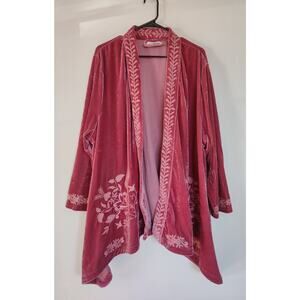 Floriana Floral Embroidered‎ Velvet Open Front Cardigan Dusty Mauve Size 3X